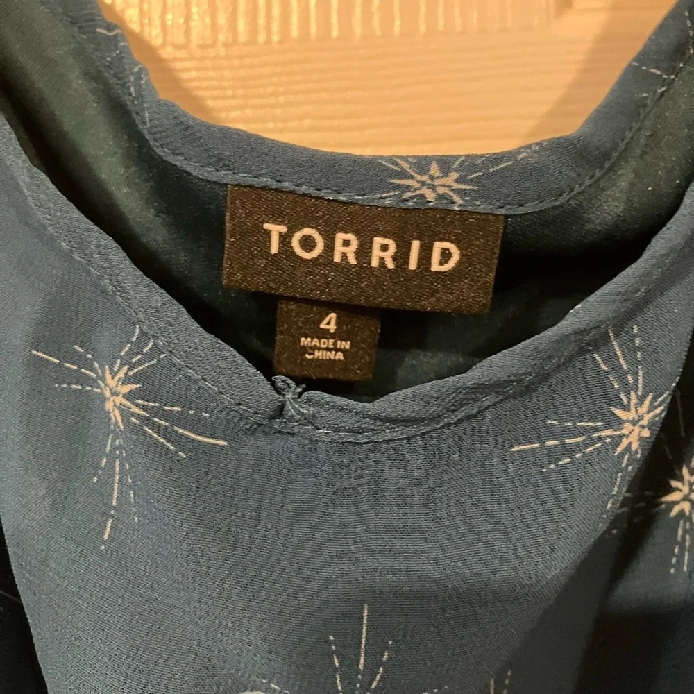 Torrid Midi Chiffon Pleated Dress Pockets Teal Starburst Flowy Elegant 4 4X 26 - Picture 10 of 16